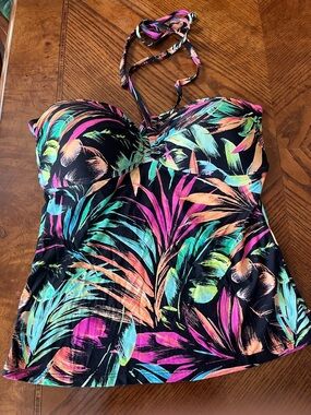 Freshwater Halter Tankini Top neon tropical sz medium